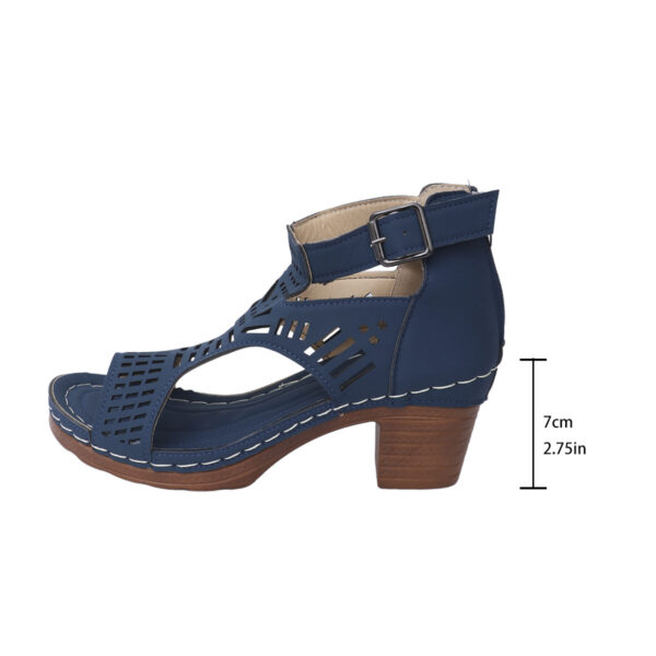 Chunky Heel High Hollow Peep Toe Sandals - Image 9