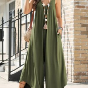 Women's Casual Sleeveless V-Neck Jumpsuit With Pockets