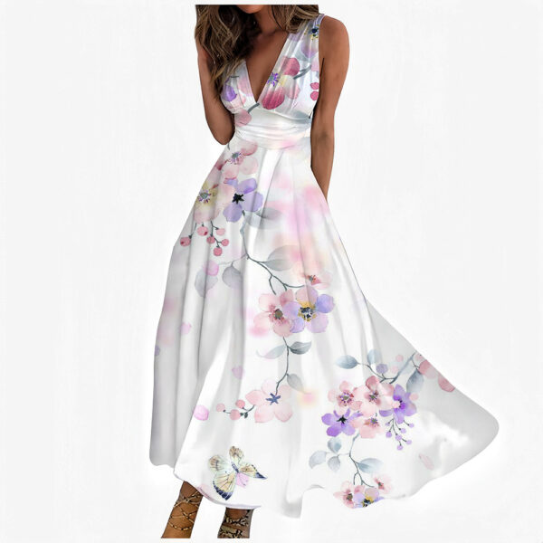 Digital Printing Women V-neck Sleeveless Maxi Dress - Image 5