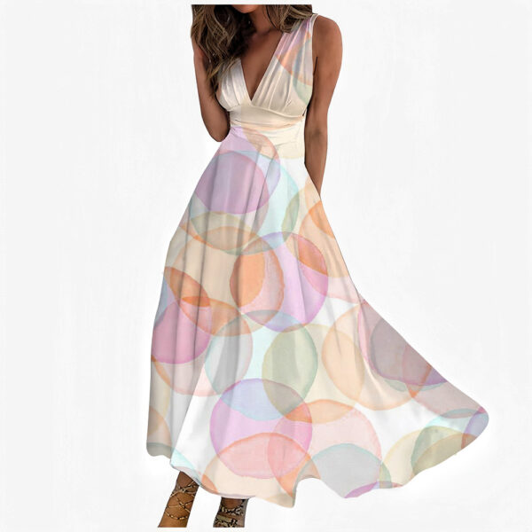 Digital Printing Women V-neck Sleeveless Maxi Dress - Image 6