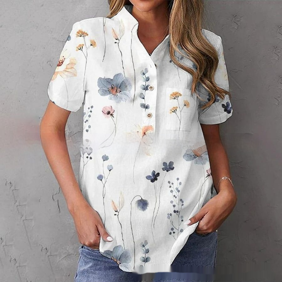 Breasted Lapel Short-sleeved Shirt For Women - Image 5