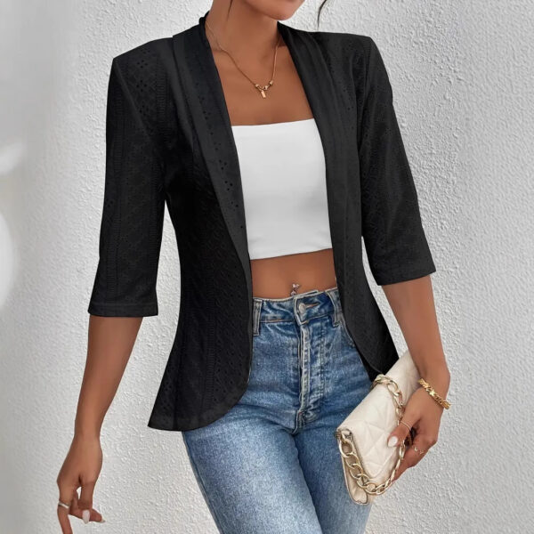 Women's Casual Half Sleeve Solid Color Thin Shawl Coat - Image 3
