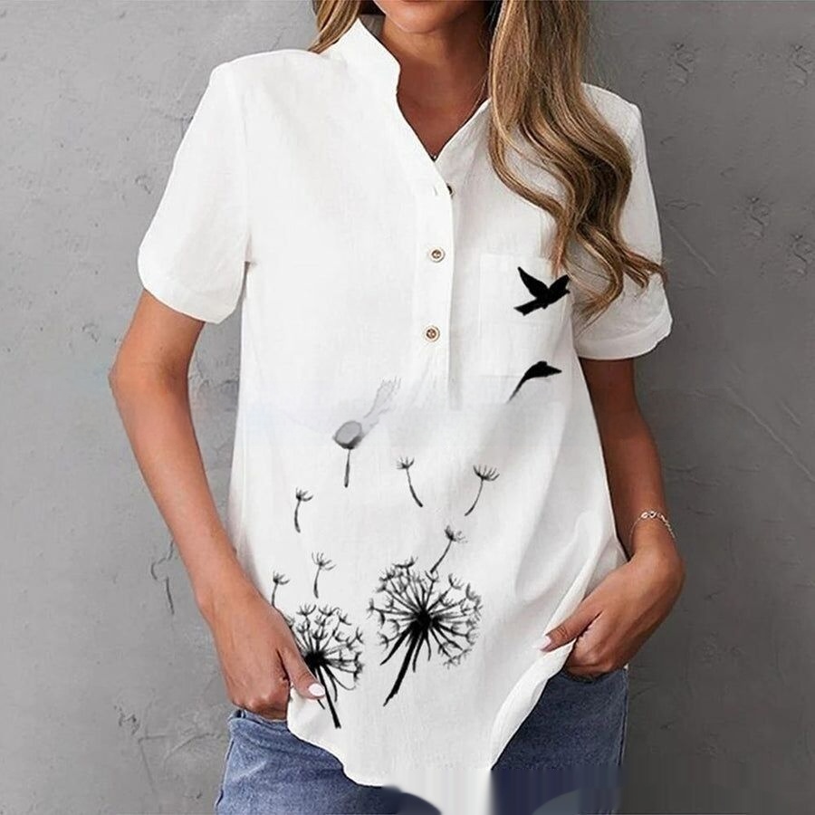 Breasted Lapel Short-sleeved Shirt For Women - Image 6