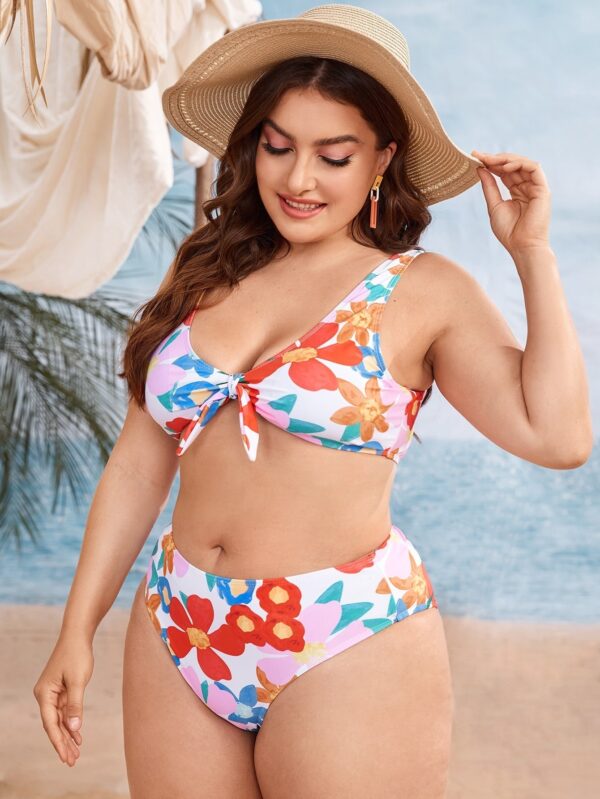 Women's Split Color Printing Plus Size Swimsuit - Image 4