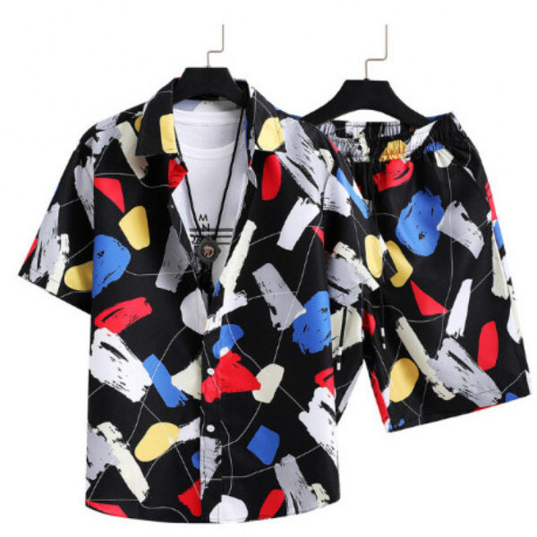 Men's Cardigan Casual Suit Digital Printing Short Sleeve Shorts Suit - Image 3