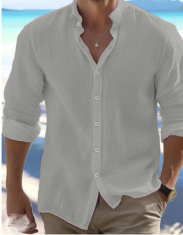 Men's Linen Button Summer Beach Shirt - Image 2