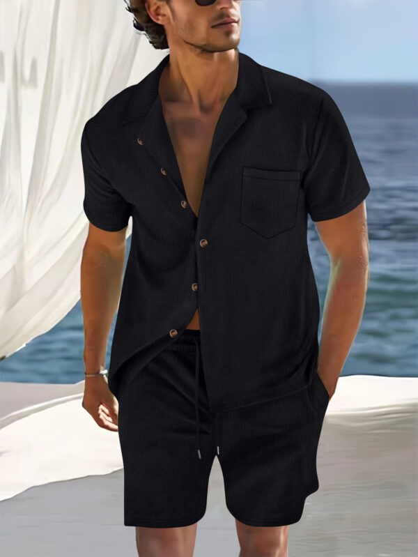 Men's Europe And America Cross Border Polyester Short Sleeve Cuban Collar Shirt Summer Suit - Image 2