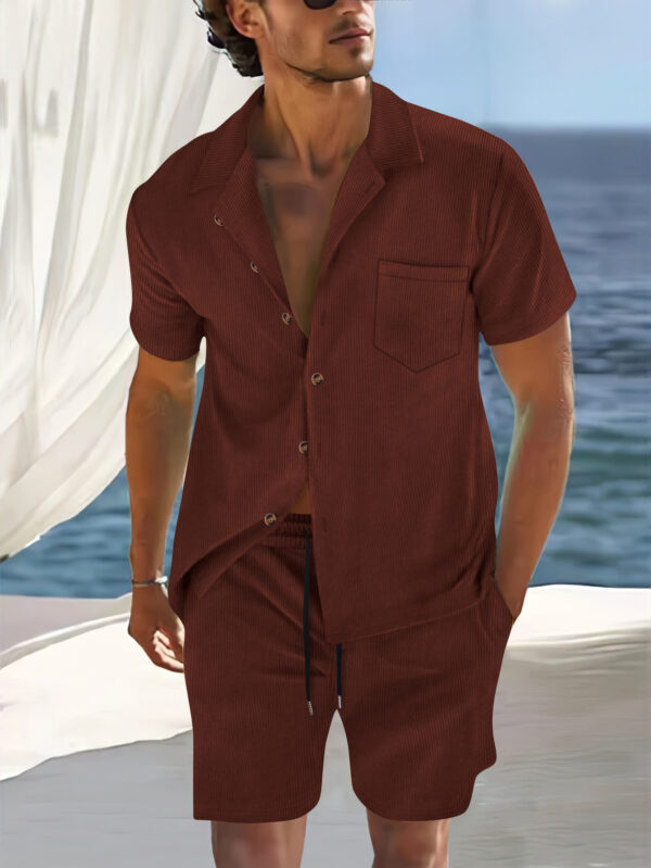 Men's Europe And America Cross Border Polyester Short Sleeve Cuban Collar Shirt Summer Suit - Image 4