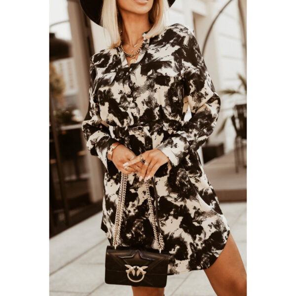 Autumn And Winter New Fashion Waist-controlled Tied Long Sleeves Printed Shirt Dress - Image 6