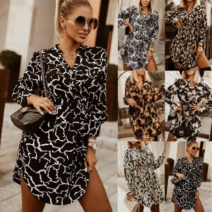 Autumn And Winter New Fashion Waist-controlled Tied Long Sleeves Printed Shirt Dress