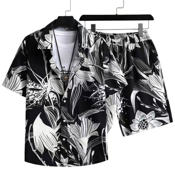 Men's Cardigan Casual Suit Digital Printing Short Sleeve Shorts Suit - Image 5