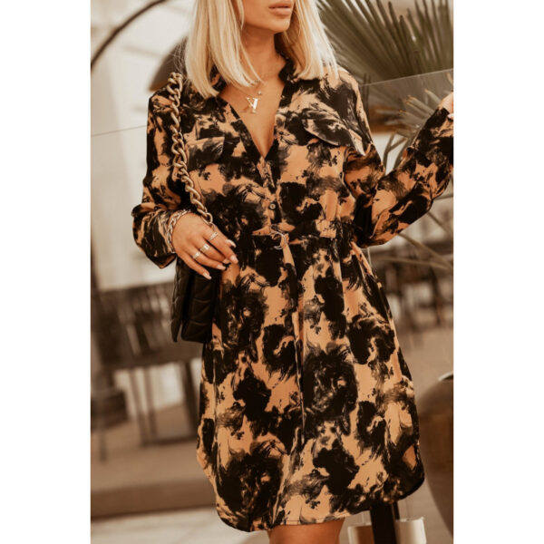 Autumn And Winter New Fashion Waist-controlled Tied Long Sleeves Printed Shirt Dress - Image 7