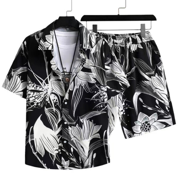 Men's Cardigan Casual Suit Digital Printing Short Sleeve Shorts Suit - Image 2