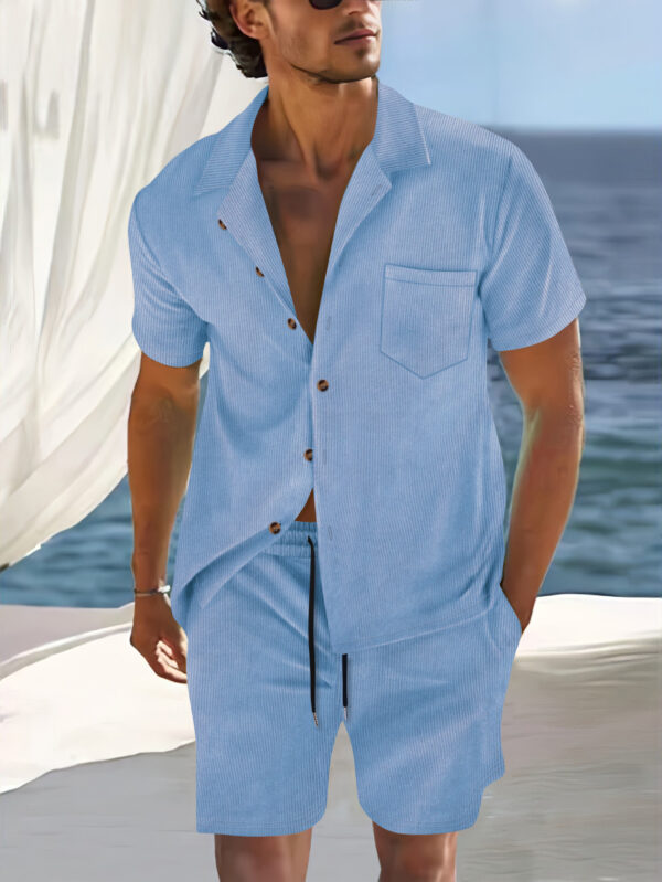 Men's Europe And America Cross Border Polyester Short Sleeve Cuban Collar Shirt Summer Suit - Image 8