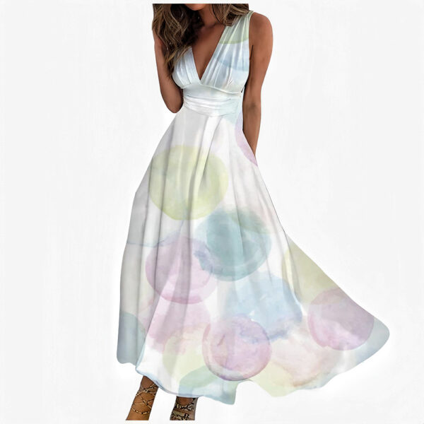 Digital Printing Women V-neck Sleeveless Maxi Dress - Image 7