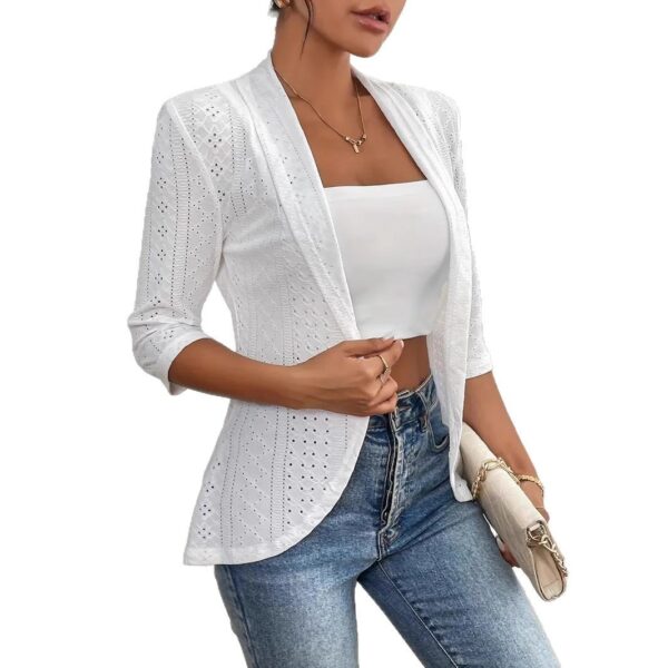 Women's Casual Half Sleeve Solid Color Thin Shawl Coat - Image 4