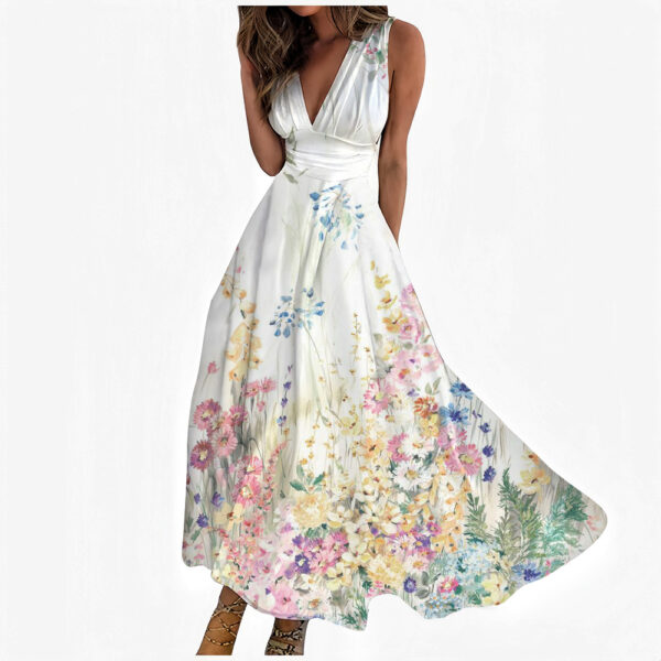 Digital Printing Women V-neck Sleeveless Maxi Dress - Image 4