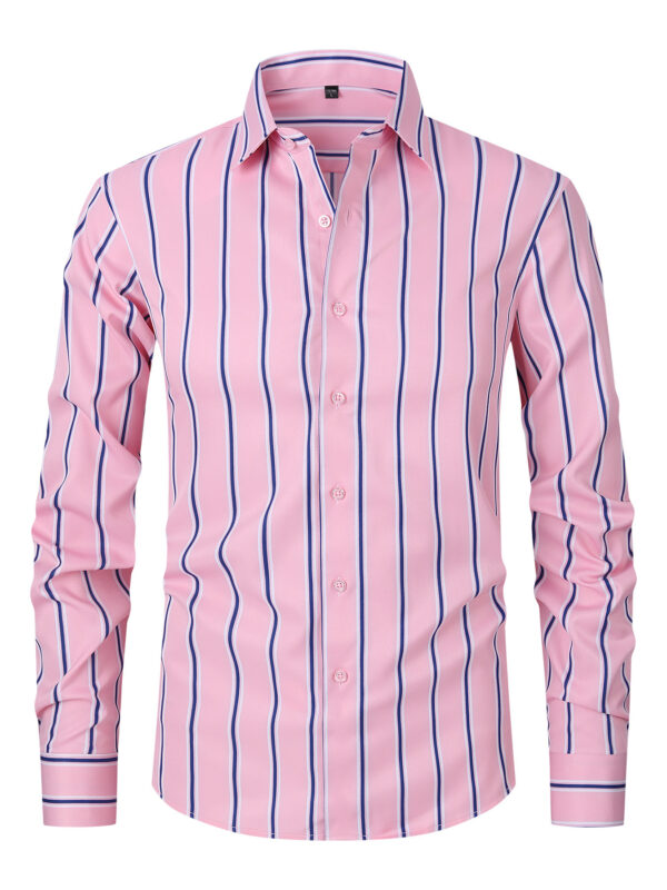 Men's Striped All-matching Ice Silk Long Sleeve Shirt - Image 8