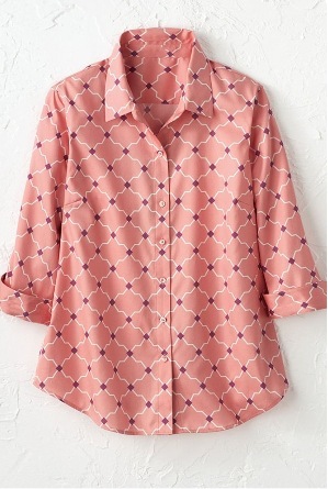 Womens Long-sleeve Shirt With A Simple Floral Print Top - Image 4