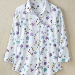 Womens Long-sleeve Shirt With A Simple Floral Print Top