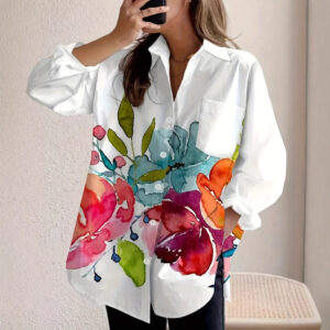 Elegant New Womens Cardigan With Ink-Wash Floral Print