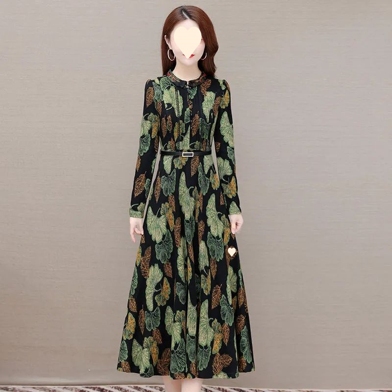 Womens Long Floral-print Dress For Spring And Fall - Image 3