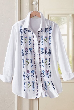 Womens Long-sleeve Shirt With A Simple Floral Print Top - Image 9